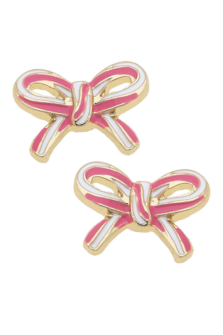 Candy Cane Bow Stud Earrings in Pink & White