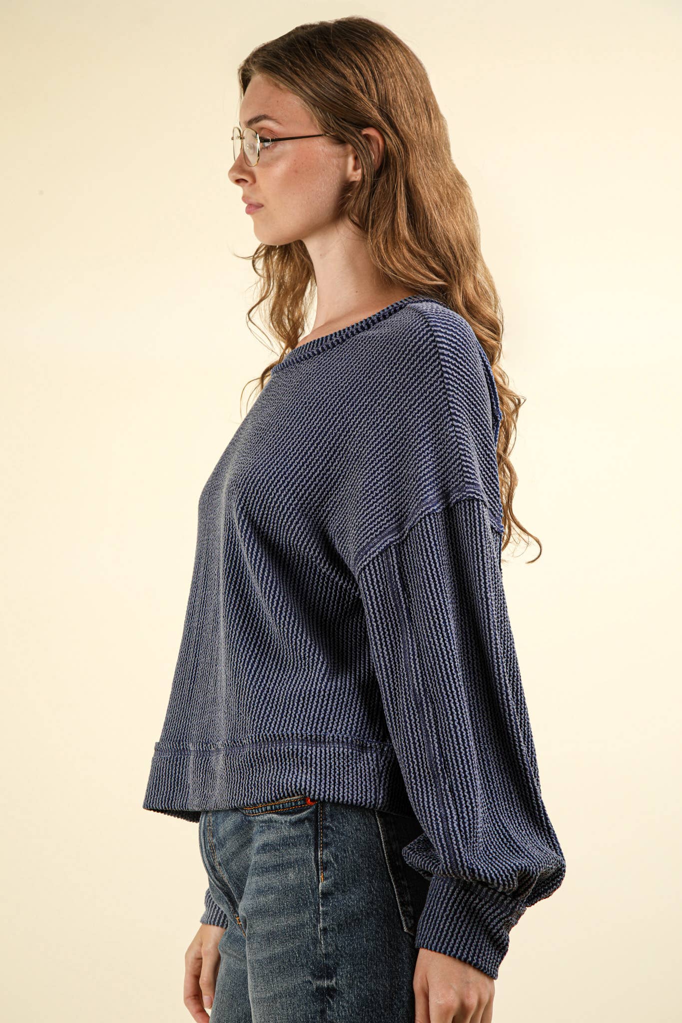 Two Tone Otto Ribbed Oversized Soft Comfy Knit Top: Charcoal