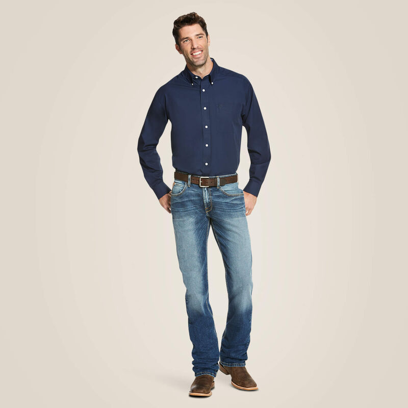 Wrinkle Free Solid Classic Fit Shirt - Navy Blue