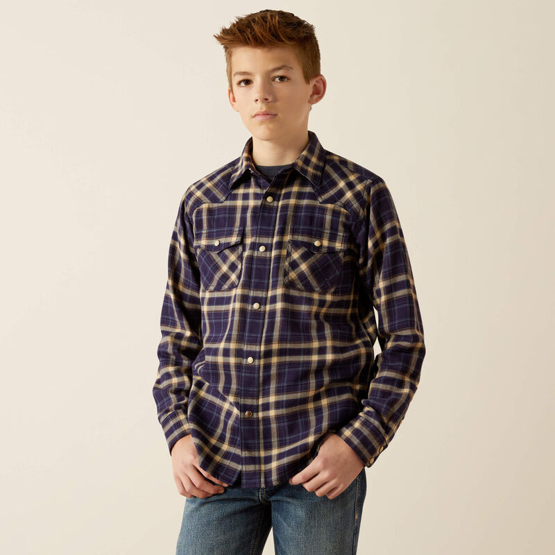 Boys Hayes Retro Snap LS Shirt - Dark Denim