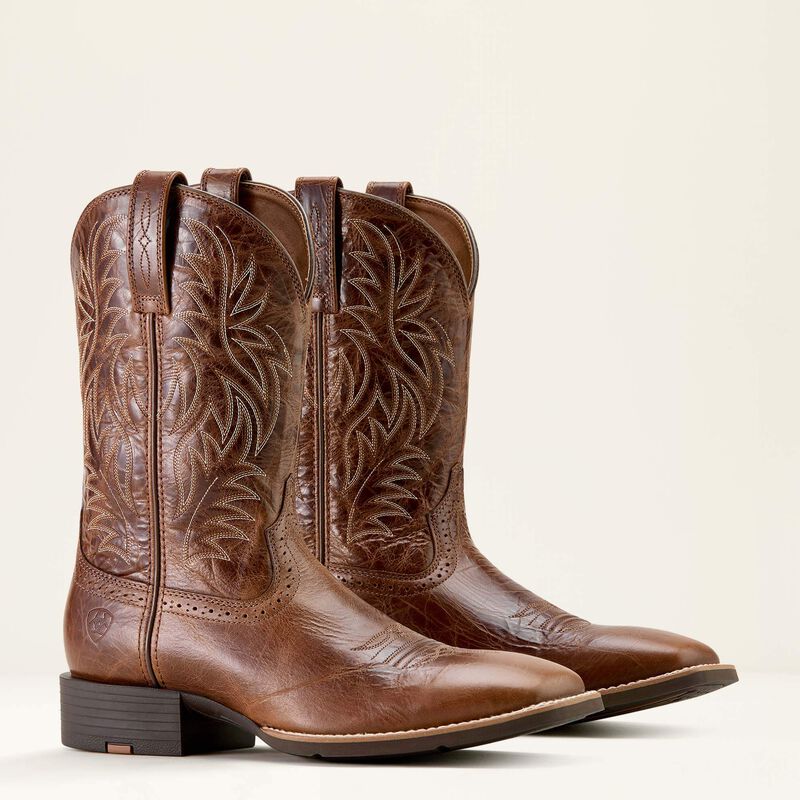 Sport Western Wide Square Toe Cowboy Boot - Dark Tan