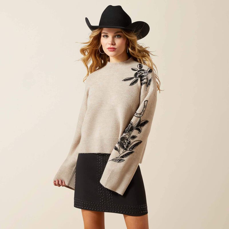 All in Embellished Sweater - Oatmeal