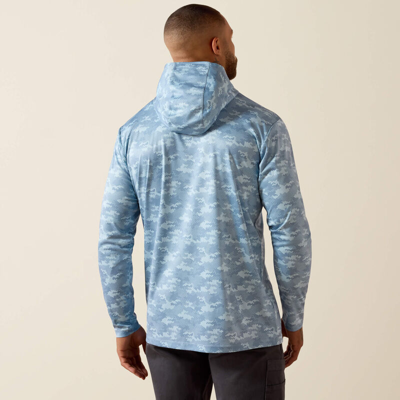 Rebar Sunblocker Printed Craft Hooded Long Sleeve T-Shirt - Dusty Blue