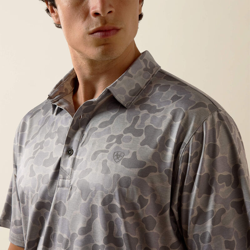 All Over Print Heathered Fitted Polo - Sky Rocket Camo Print