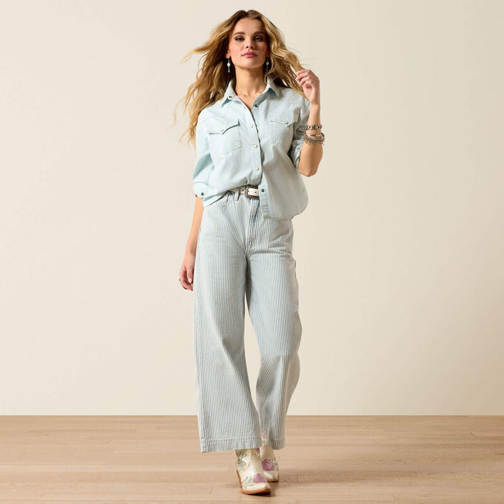 Ultra High Rise Jazmine Wide Leg Jeans - Blue White Denim Stripe
