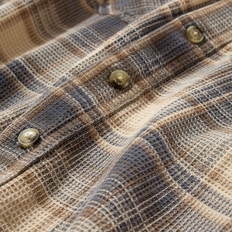 Retro Waffle Button Down Fitted Shirt - Oyster Grey Plaid