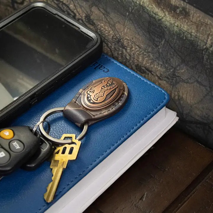 Brown Old School Camo Leather Key Fob - Florida Gators Concho