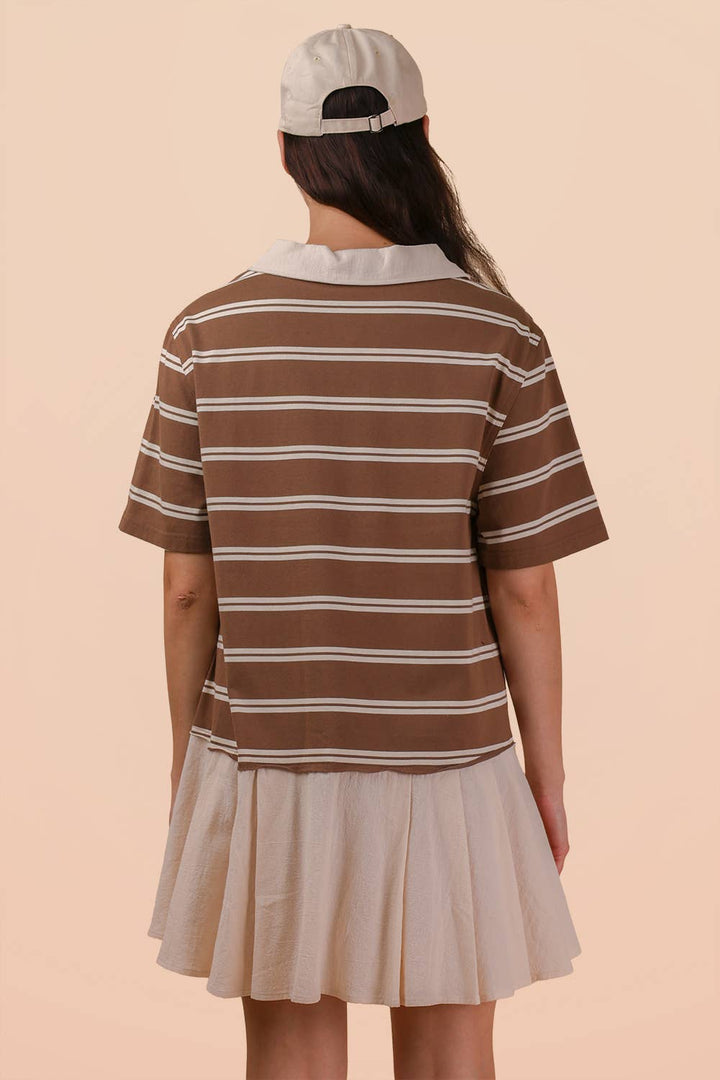 Striped Shirt Mini Dress - Mocha