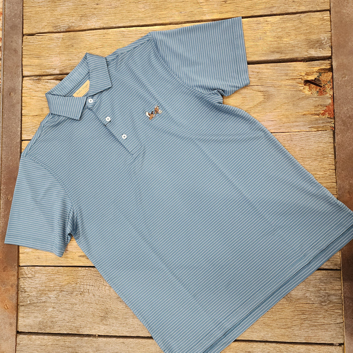 Men's Stripe Polo- Teal and Silver