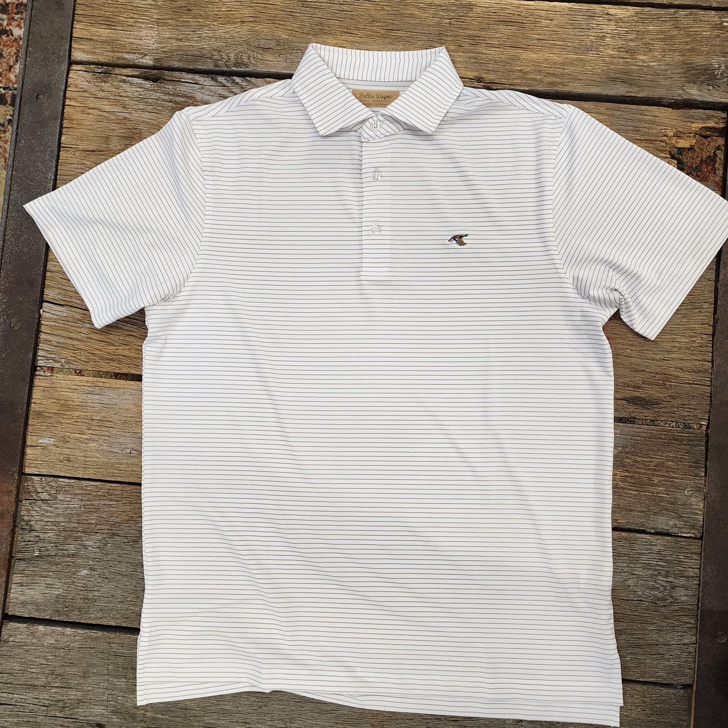 Men's Stripe Polo- Khaki and White