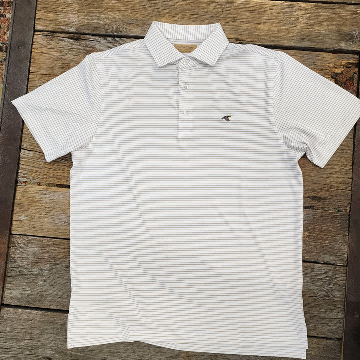 Men's Stripe Polo- Khaki and White