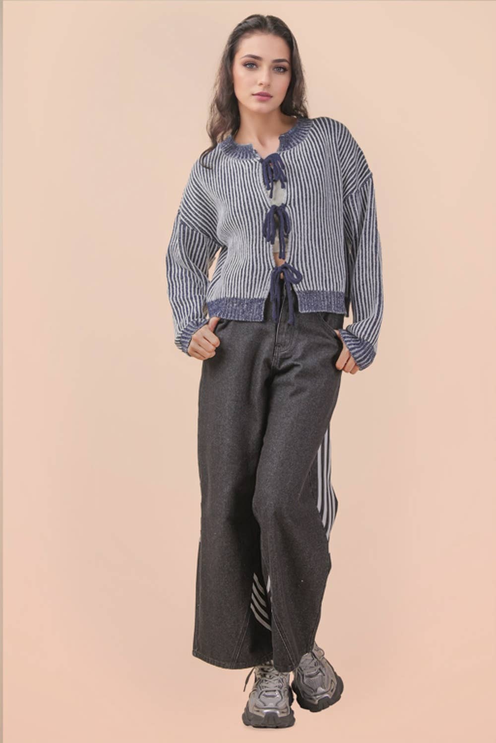 Front Two Tie Cardigan - Navy