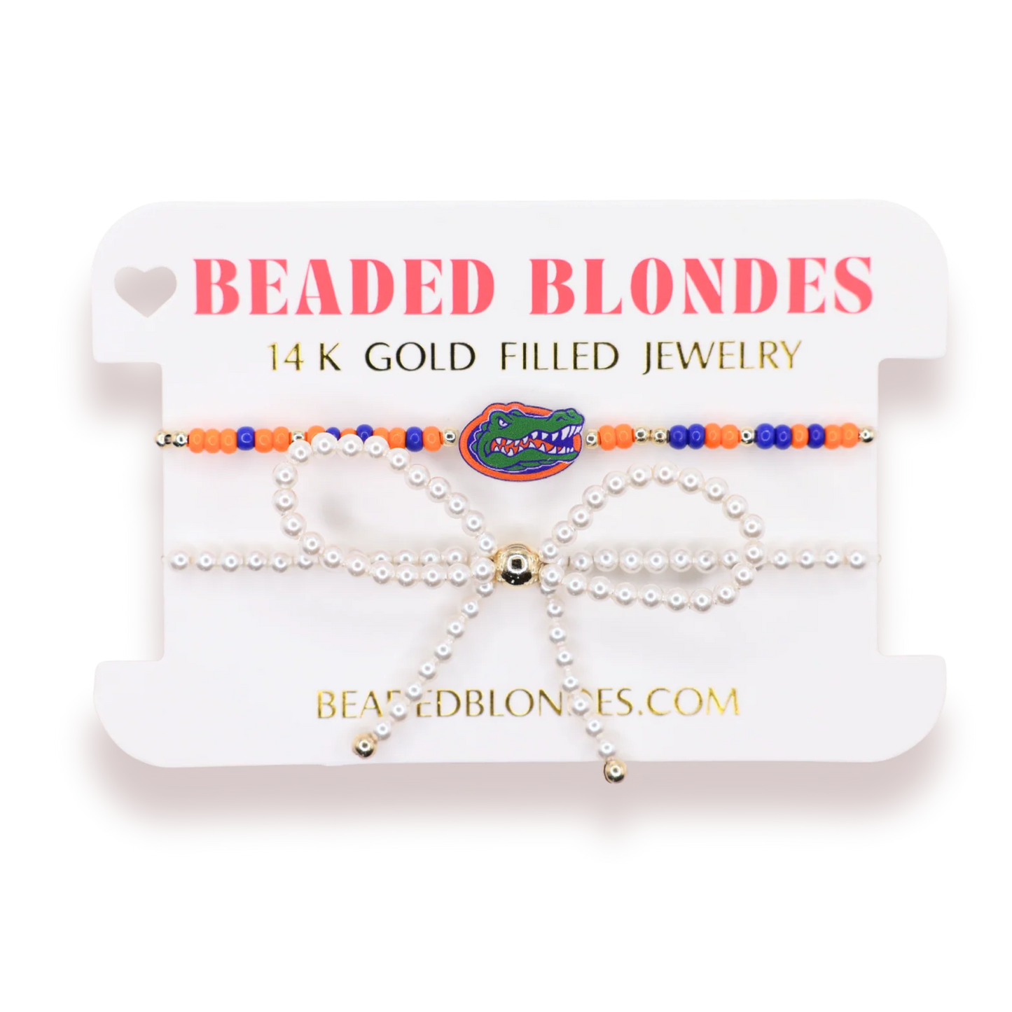 Florida Logo Bracelet + Pearl Bow Stack of 2
