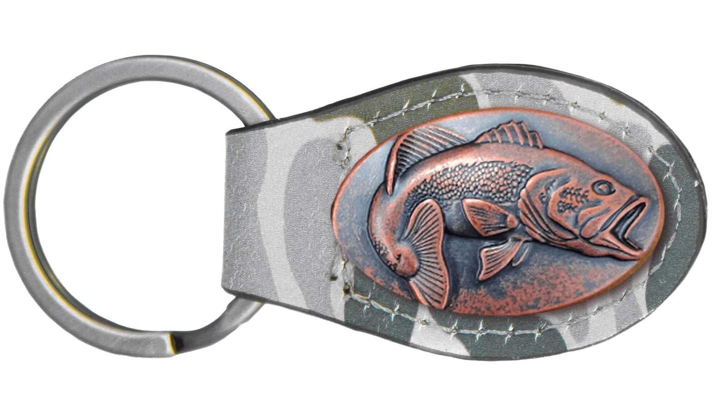 Green Old School Camo Leather Key Fob - Bass Concho