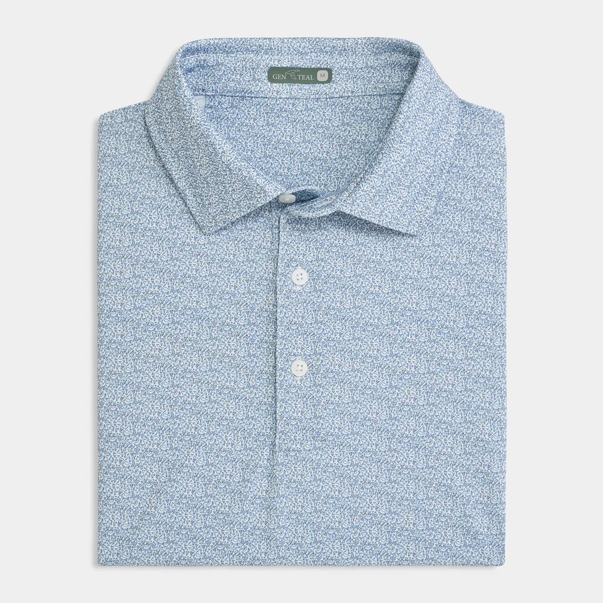 Great White Printed Performance Polo - Ice Blue