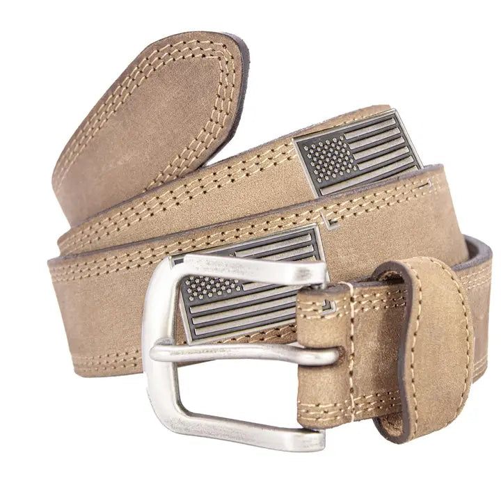 Crazyhorse Light Brown Belt - USA Flag