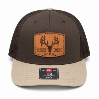 Deer Skull Patch Trucker Hat - Brown & Khaki