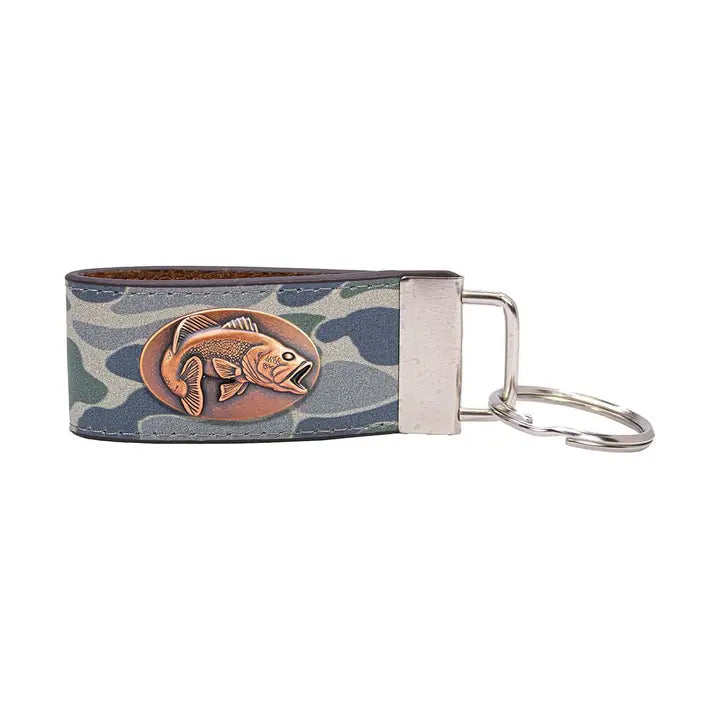 Green Old School Camo Leather Loop Key Fob - Bass Concho