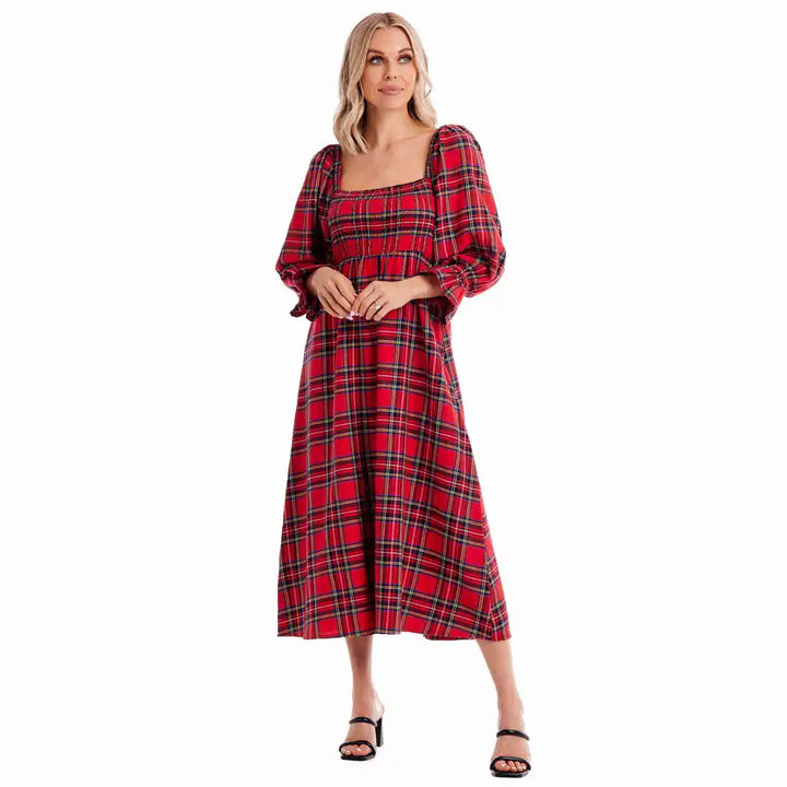 Vanessa Midi Dress - Plaid