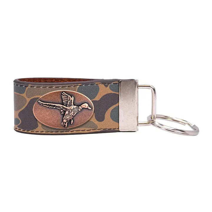 Brown Old School Camo Leather Loop Key Fob - Mallard Concho