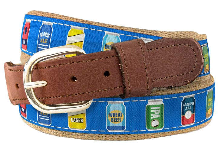 Ribbon Belt - Blue Beer Cans