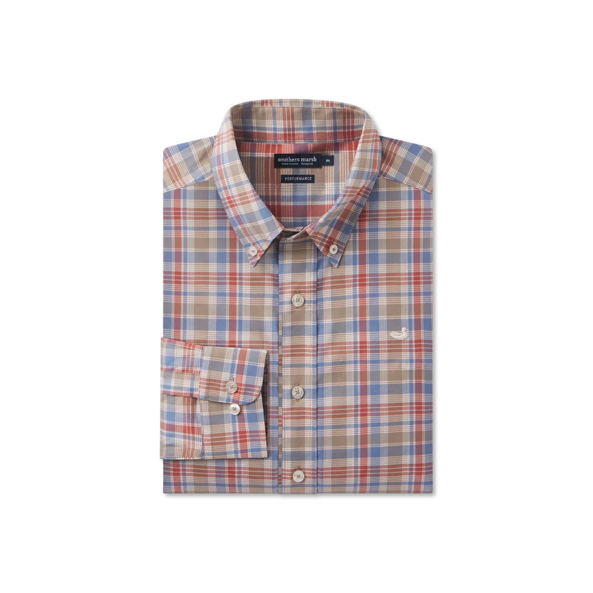 Franklin Plaid Performance Dress Shirt - Washed Slate/Burnt Orange
