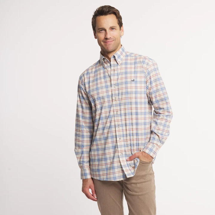Highlands Lattice Performance Dress Shirt - Slate & Burnt Taupe