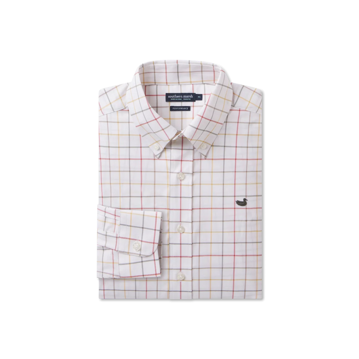 Lockhart Windowpane Performance Dress Shirt - Burnt Taupe & White Windowpane
