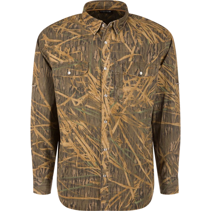 Cinco Ranch Western Solid Acid Wash Long Sleeve Shirt - Mossy Oak Original Shadow Grass