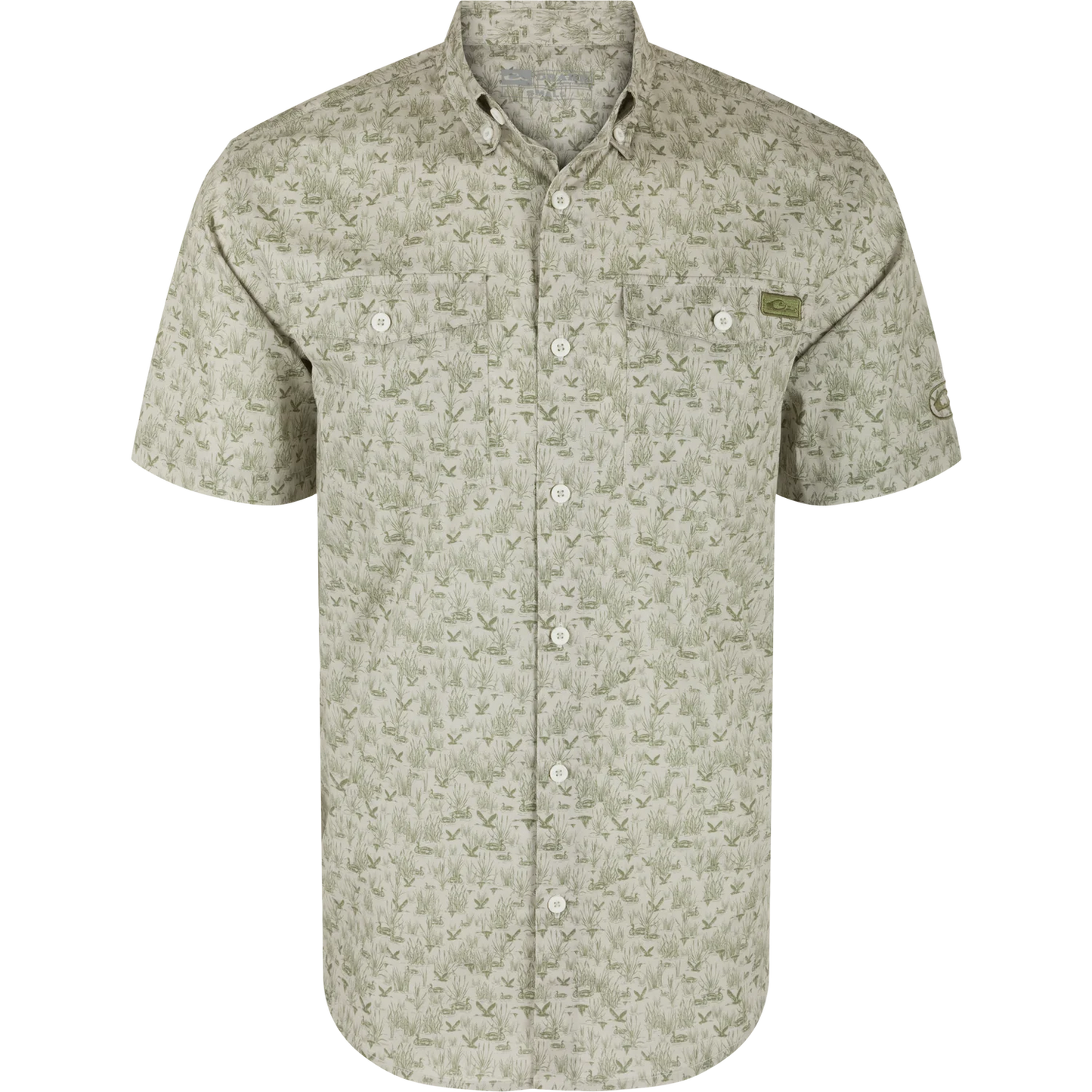 The Cotton SS Shirt Marsh Print - Timber Wolf/Burnt Olive