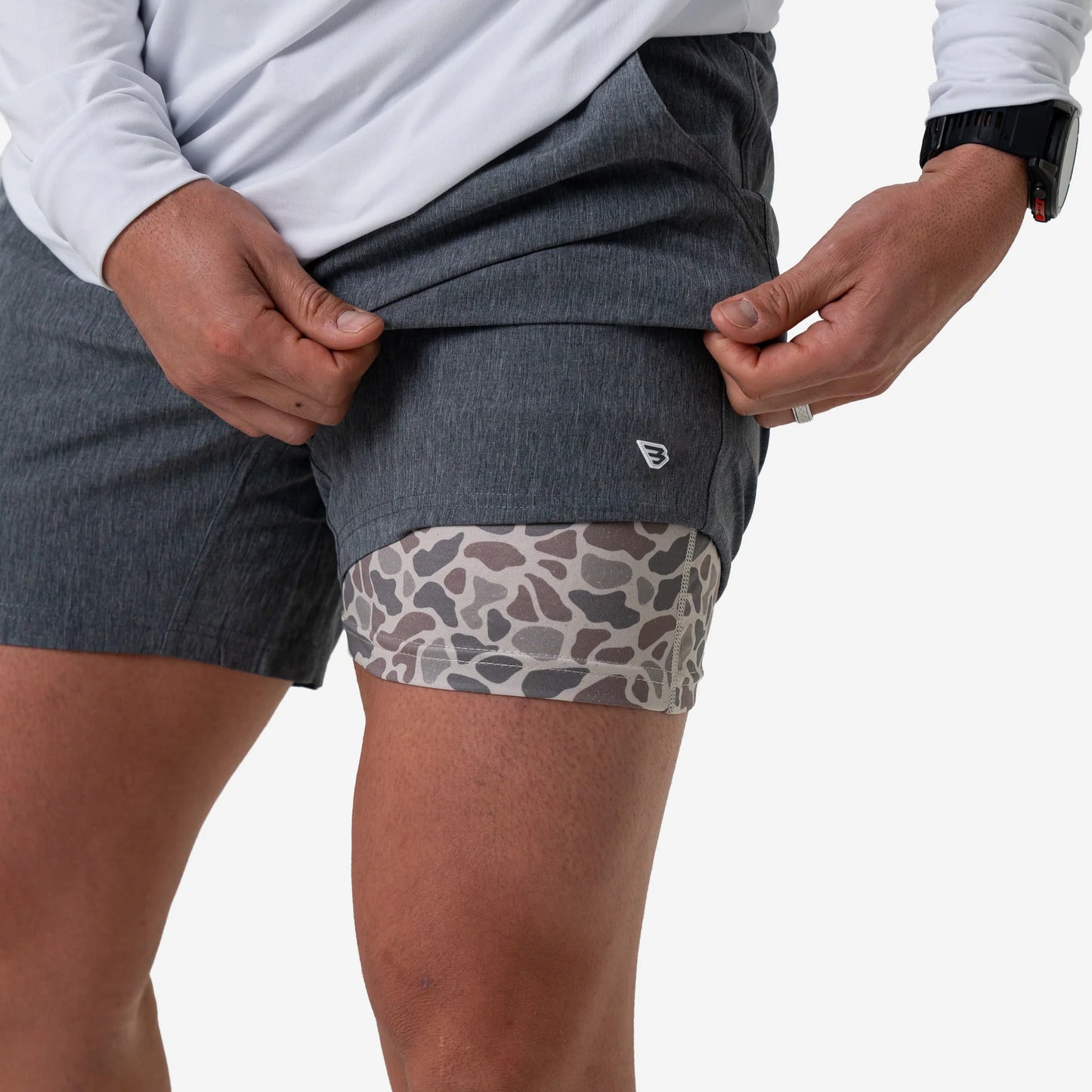 5.5" Athletic Short- Grizzly Grey & Classic Deer Camo Liner