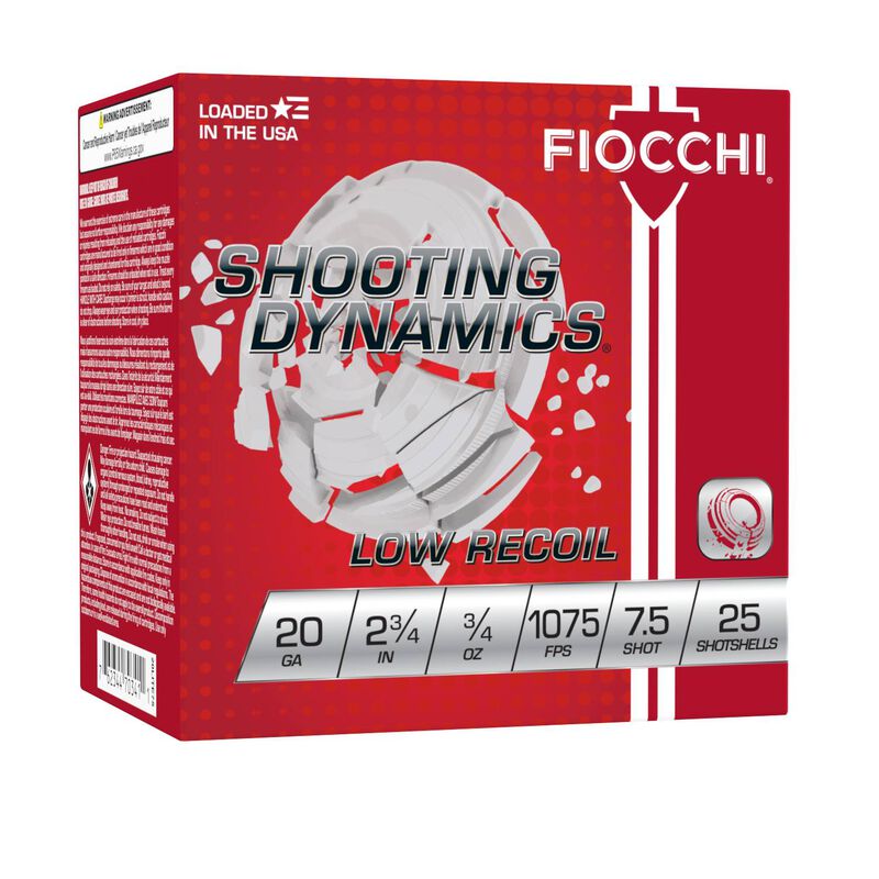 Shooting Dynamics Low Recoil, 20 Gauge, 7.5 Shot, 2-3/4 in, 3/4 oz, 1075 fps