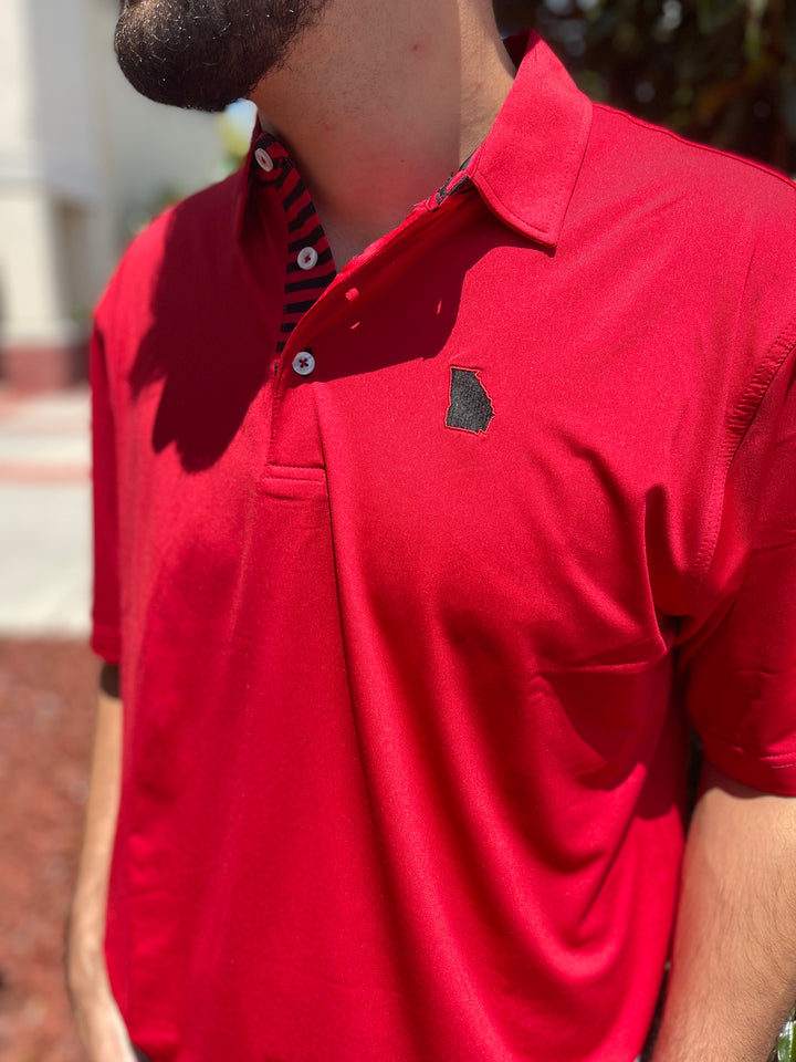 GA State Outline Performance Polo - Red