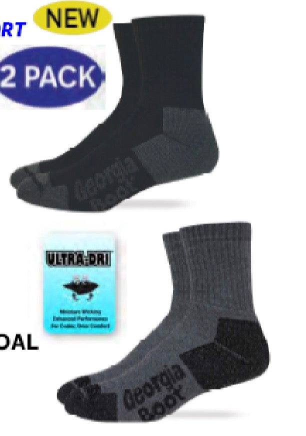 2 Pair Georgia Boot Ultra Dry Knit Midweight Quarter Socks (U.S.A. Made)