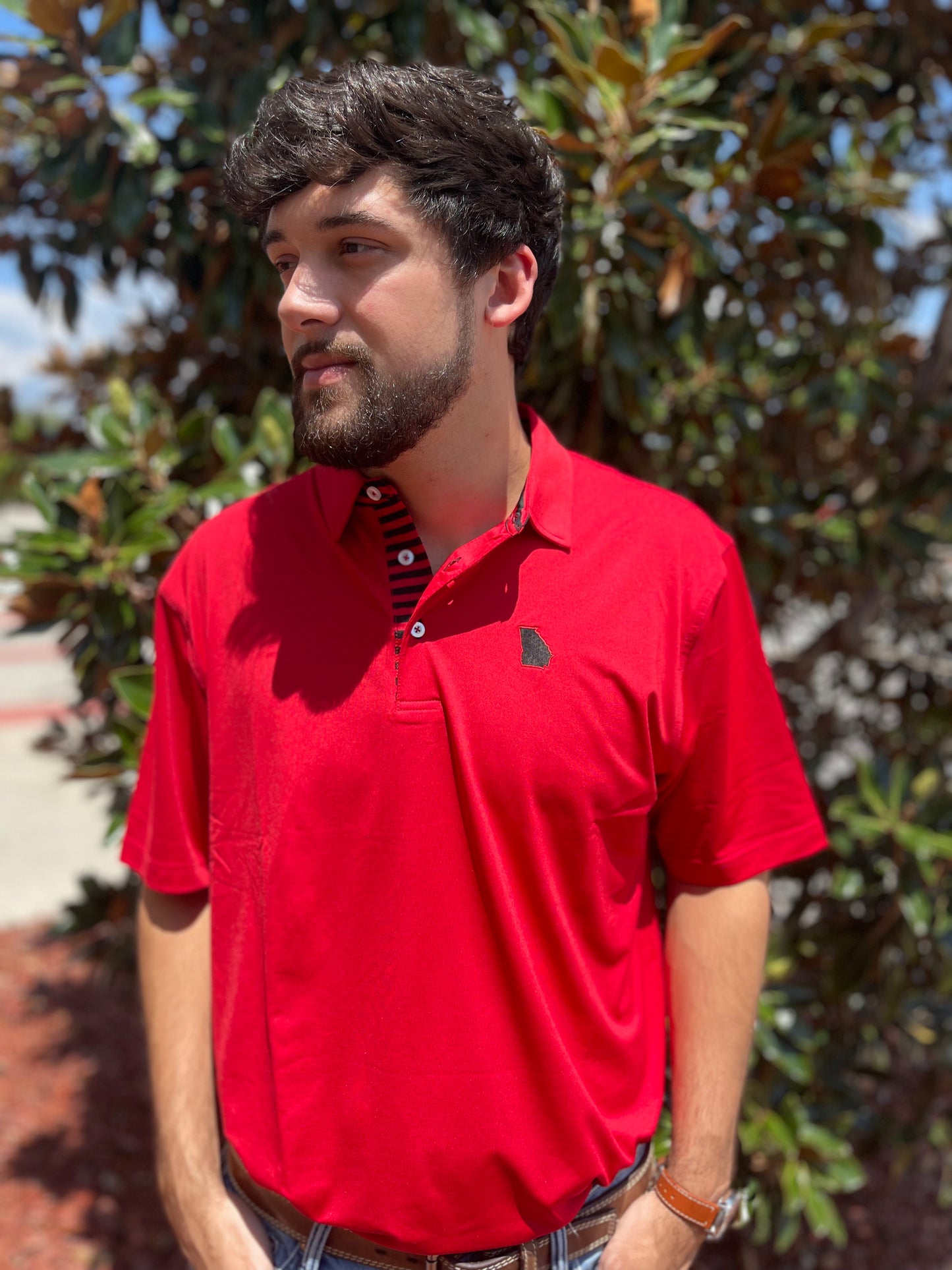 GA State Outline Performance Polo - Red