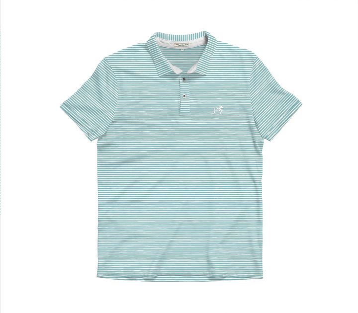 Heathered Azalea Performance Polo- Clearwater and White