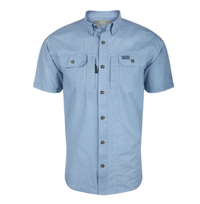 Houndstooth Check S/S Button Down - Marina Blue