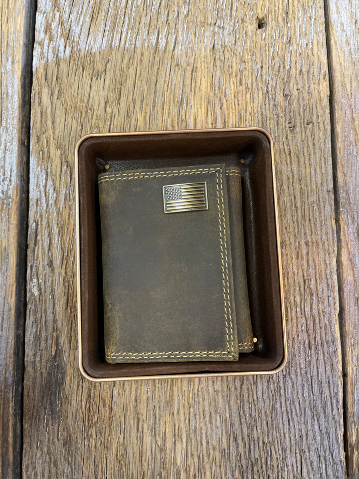 USA Flag Vintage Tan Trifold Wallet