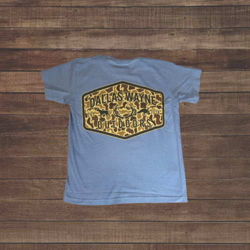 Youth Dallas Wayne Field Tee - Camo Badge - Flo Blue