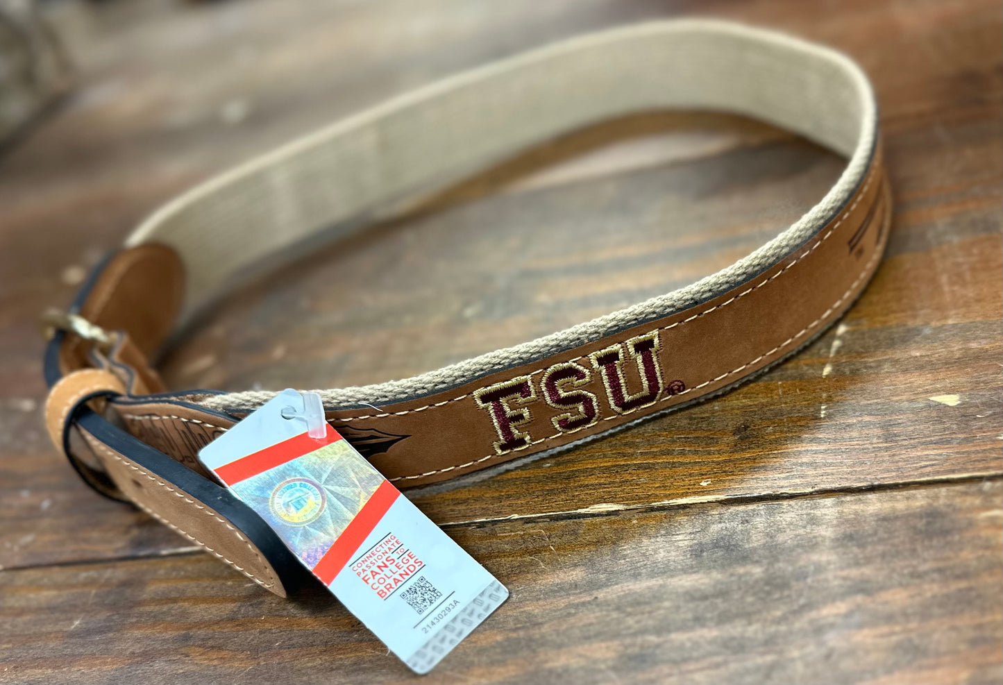 FSU Tan Leather Embroidered Belt