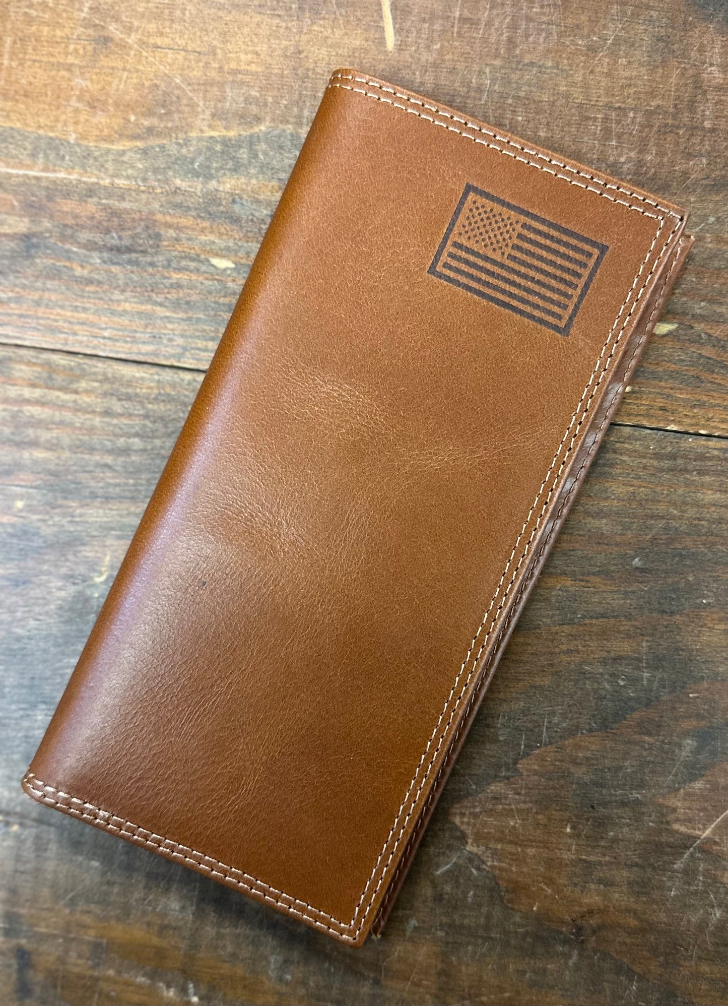 Tan Secretary Wallet - Embossed U.S. Flag