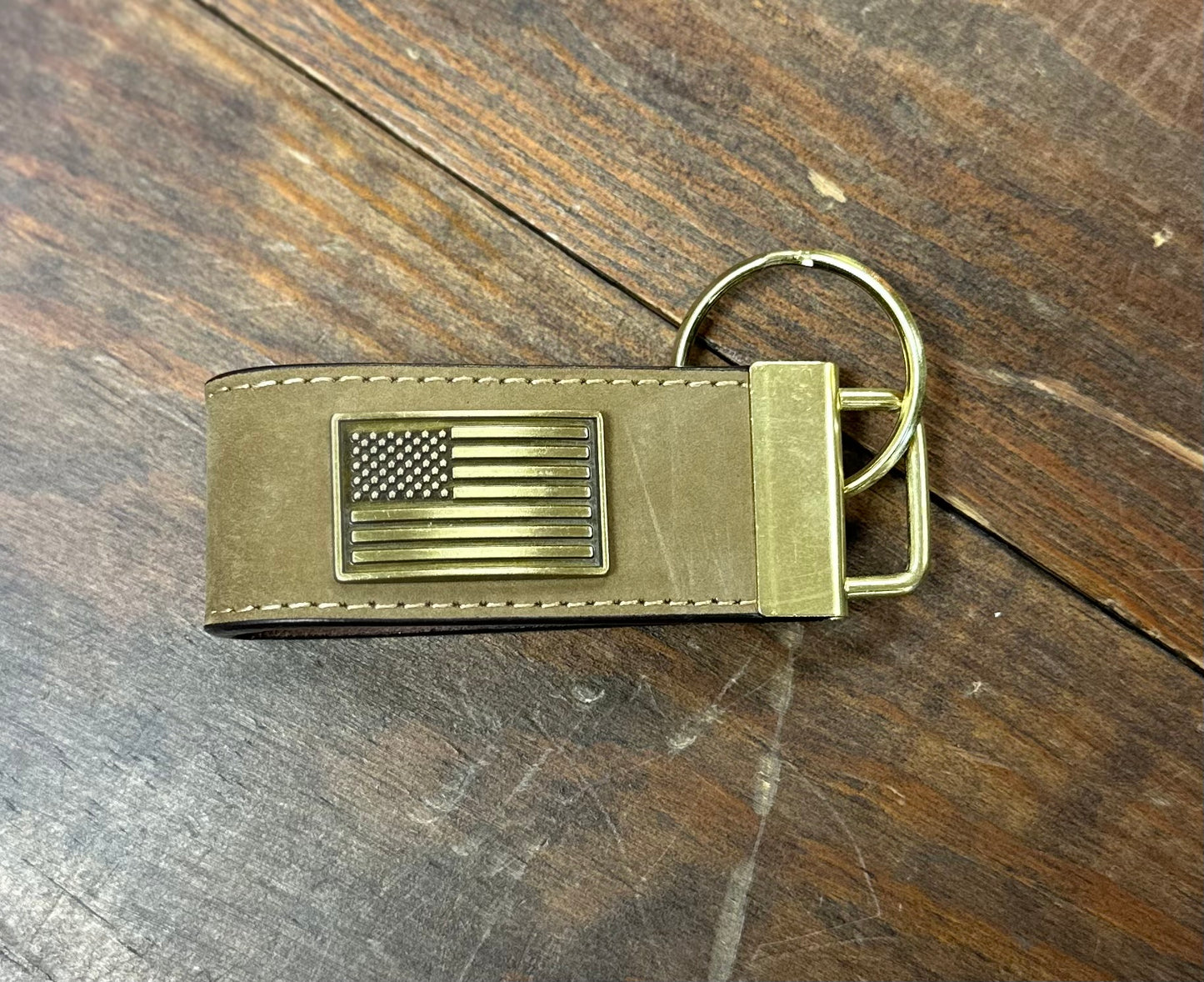 Crazyhorse Leather Key Fob - USA Flag Concho