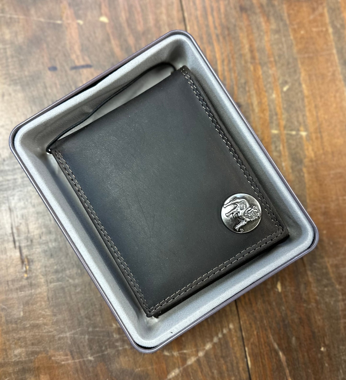 Light Brown Crazy Horse Bifold Wallet - Standing Bulldog