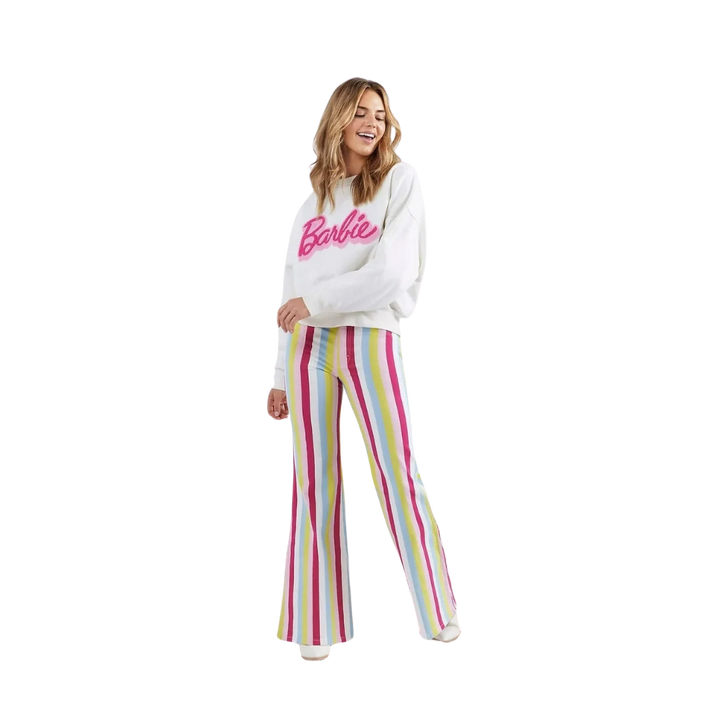 Wrangler Women's Barbie Striped High Rise Flare Jeans