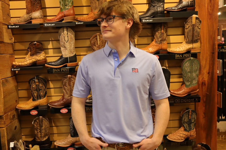 USA Flag Performance Polo - Ocean/White Stripe