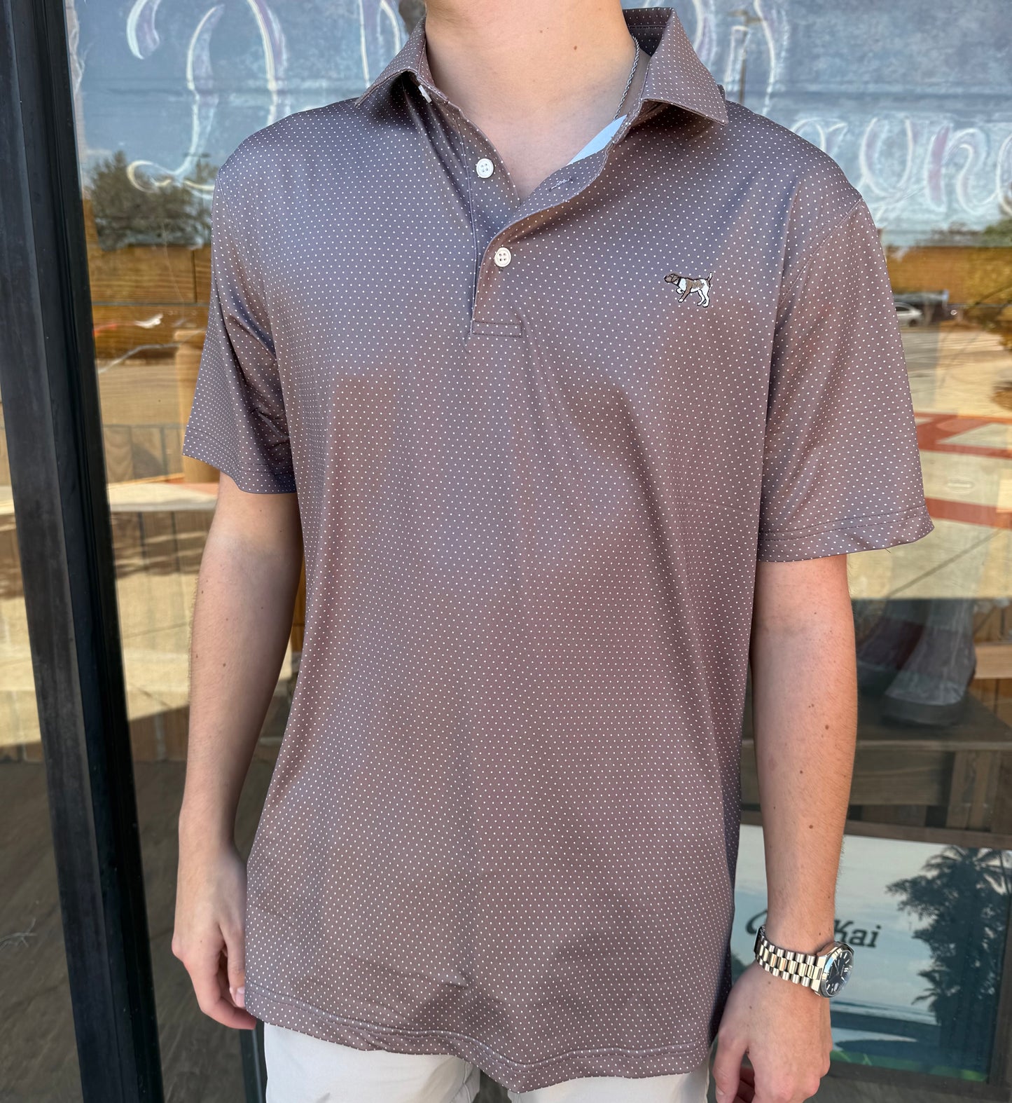 Pointer Performance Polo - Taupe/Sky Blue