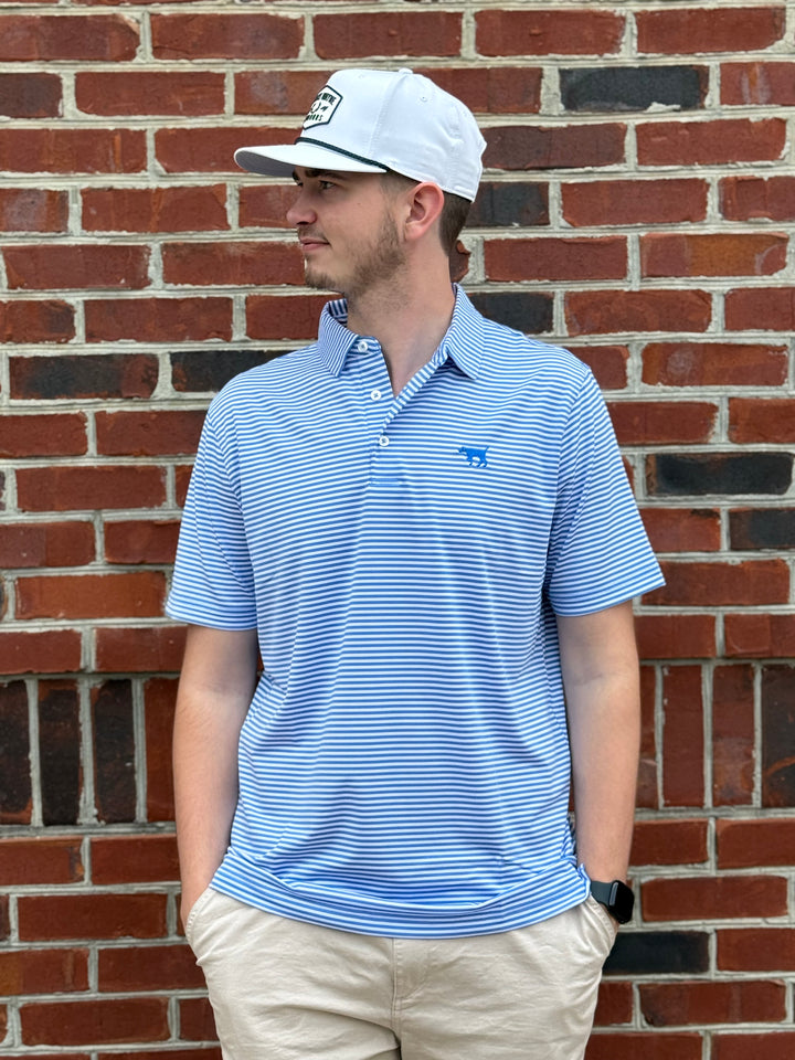 Tonal Pointer Performance Stripe Polo - Sea Blue/White