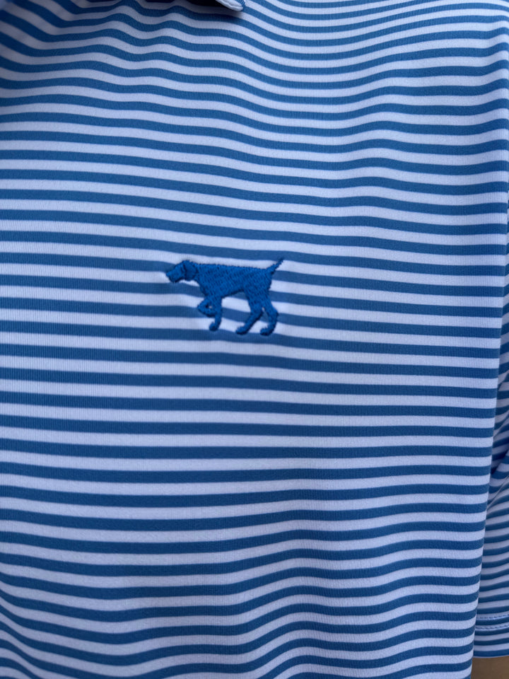 Tonal Pointer Performance Stripe Polo - Sea Blue/White
