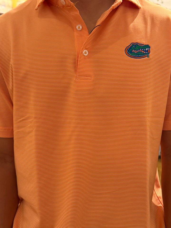 Dallas Wayne Gator Head Stripped Polo - Orange