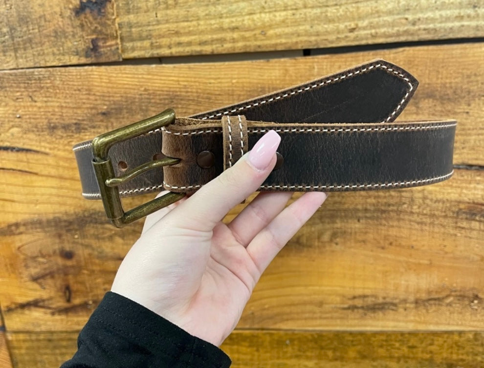 Nashville Distressed Brown Belt 1.5" w/ Stitch
